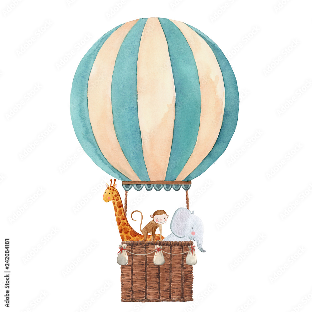 Naklejka Akwarela ilustracja balon powietrza