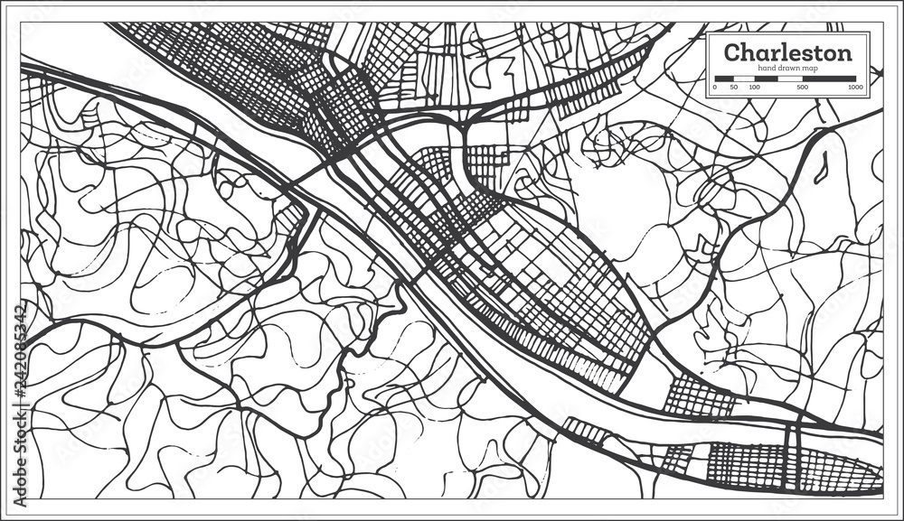 Fototapeta premium Charleston USA City Map in Retro Style. Outline Map.