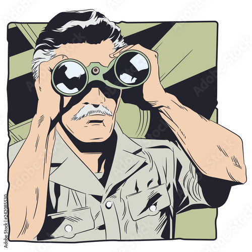 Confident cool man with binocular.