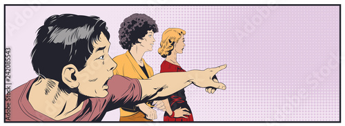Surprised people pointing. Stock illustration.