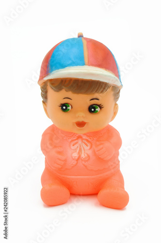 Vintage baby doll on white background