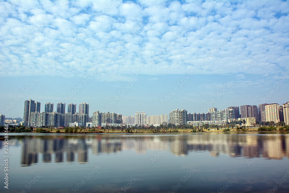 Naklejka premium Real estate development on the edge of Changsha West Lake Park