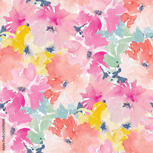 Fototapeta Naklejka Na Ścianę i Meble -  Colorful Abstract Floral Pattern. Cute Painted Watercolor Pattern