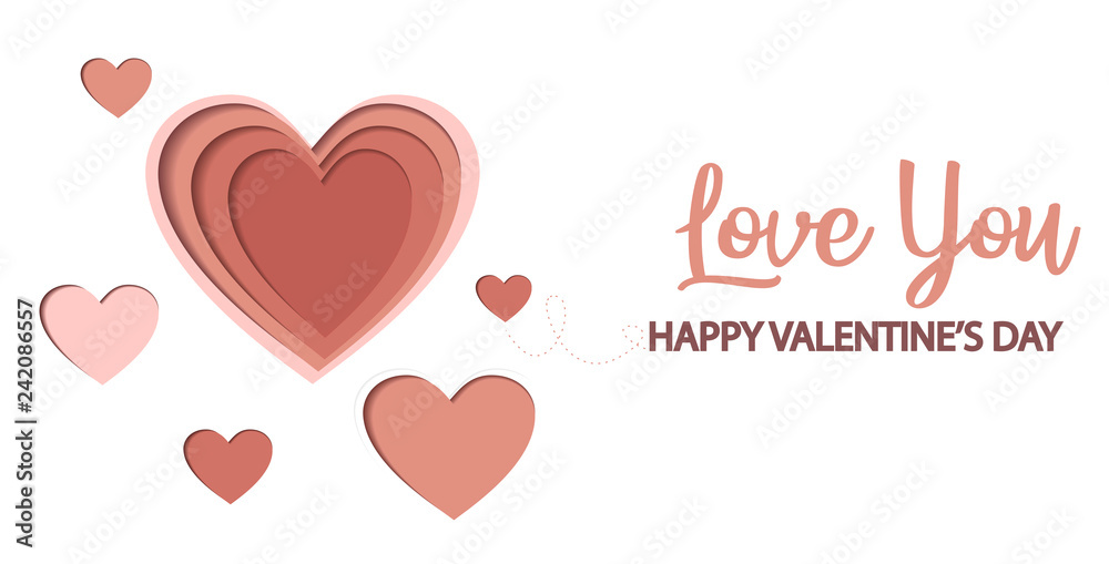 Happy Valentine's day romantic card. Paper cut style. Editable vector illustration