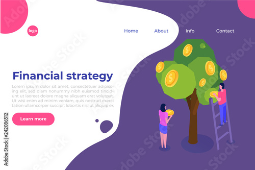Money growth tree isometric concept, investment, getting profit, financial management. Vector illustration.