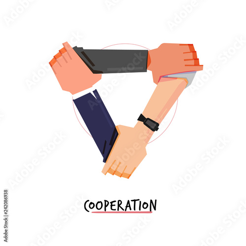 man  forming triangle by holding arms. cooperation hand - vector