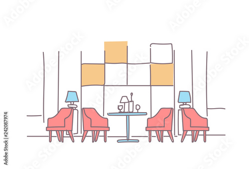 modern family cafe interior empty restaurant room furniture sketch doodle horizontal