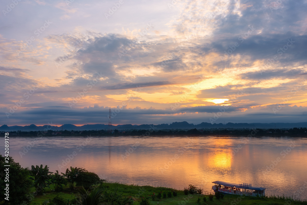 Morning atmosphere Mekong River,Nakhon Phanom,Thailand.