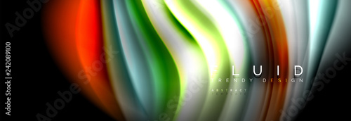Abstract liquid colorful banner. Trendy wavy dynamic design. Fluid color shapes.