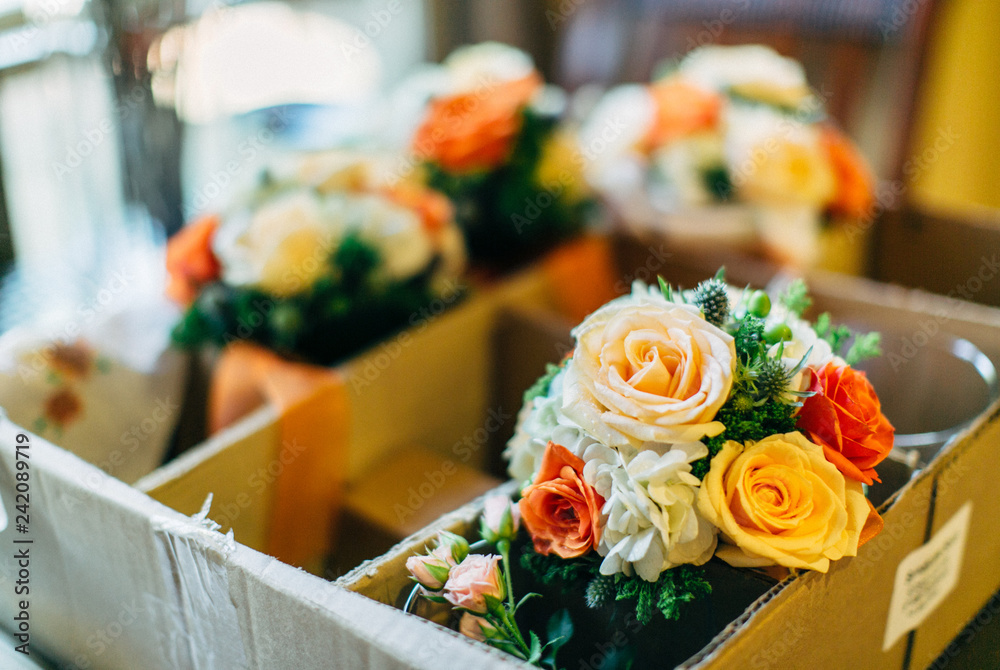 bouquet of wedding flowers in box bouquet of wedding flowers in box