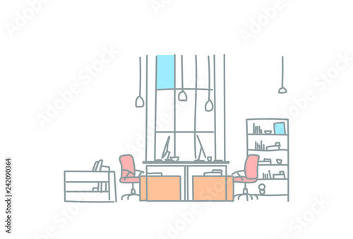 empty coworking space modern office interior creative workplace co working workspace sketch doodle horizontal