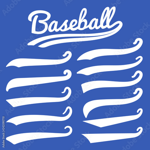 Swash and swoosh. Vintage swashes baseball typography swirl tails. Retro style vector set. Illustration of swash tail, curl calligraphy swoosh