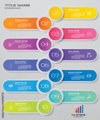10 steps timeline infographic element. 10 steps infographic, vector banner can be used for workflow layout, diagram,presentation, education or any number option. EPS10.