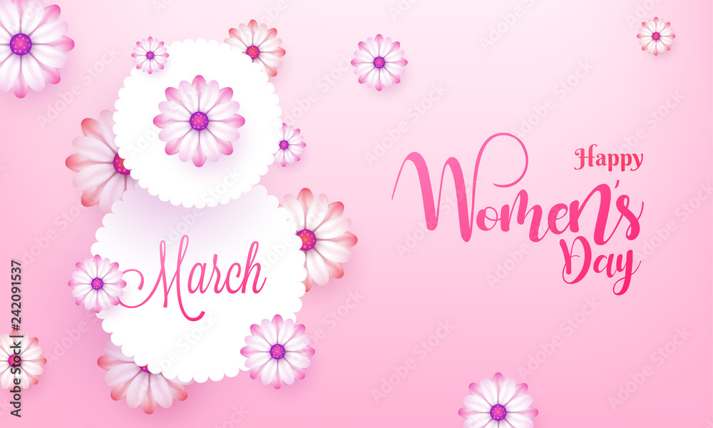 Beautiful floral poster or greeting card design for Women's Day celebration concept.