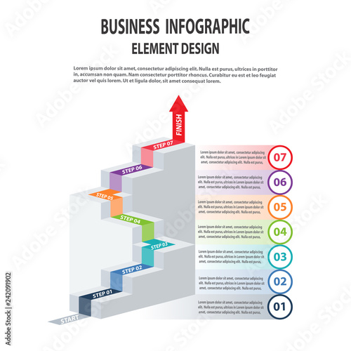 Infographics business template stairs with arrow steps for Presentation, Sale forecast, Web design, Improvement, Step by Step