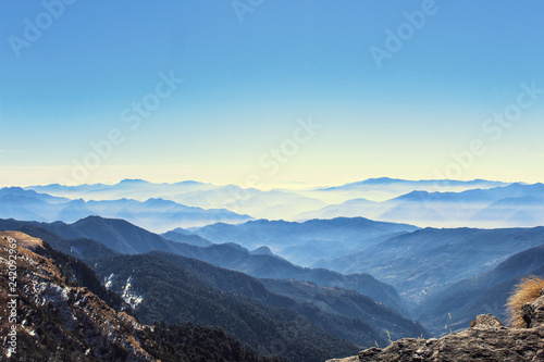 Fading Mountain landscape of Himalayas. photo