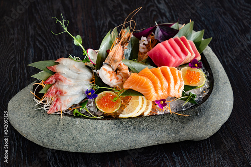 japanese foods sashimi (raw sliced fish, shellfish or crustaceans) - Image