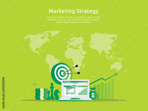 marketing strategy spreadsheet on screen. business finance analysis audit with graphs charts. Return on investment ROI concept. increase profit stretching rising up. banner template illustration.