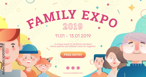Family expo with parents and childrens avatar banner layout
