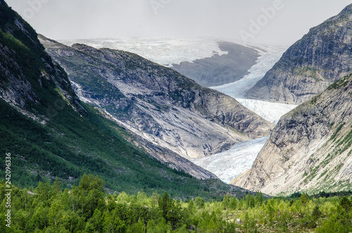 Distance view of the largest glacier in continental Europe Jostedal Glacier