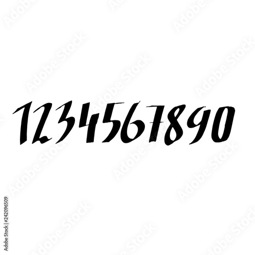 Set of grunge handdrawn numbers. Modern dry brush lettering. Vector illustration