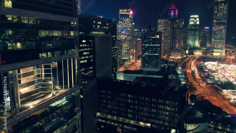 Hong Kong City night view form sky with cinematic color graded Hong Kong City night view form sky with cinematic color graded
