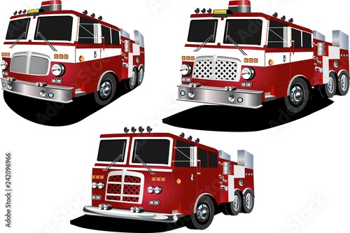 Fire trucks vector set isolated on white vector illustration
