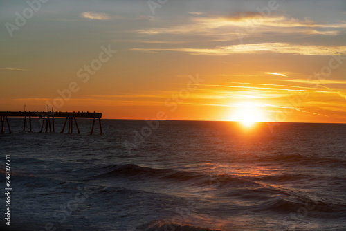 Sunset at Pacific Ocean Pier Orange Sky © Pedro B.Cali