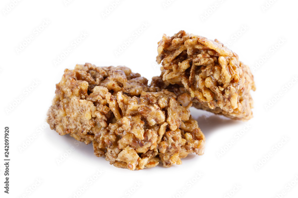 Isolated Muesli and Cereal granola bar. Healthy, fitness, sweet dessert snack and fiber food. Isolated Muesli and Cereal granola bar. Healthy, fitness, sweet dessert snack and fiber food.