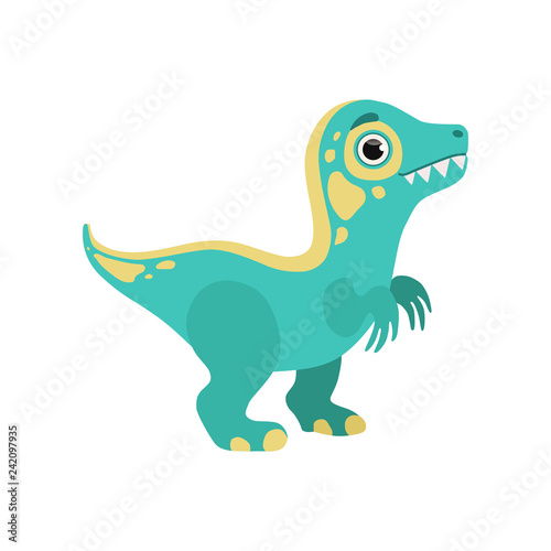 Cute blue dinosaur  lovely baby dino cartoon character vector Illustration