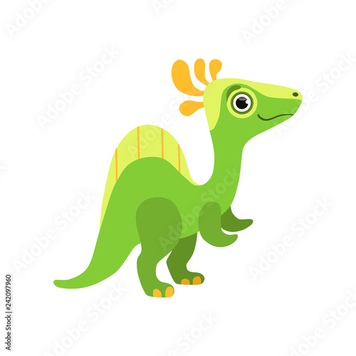 Cute spinosaurus dinosaur  green baby dino cartoon character vector Illustration