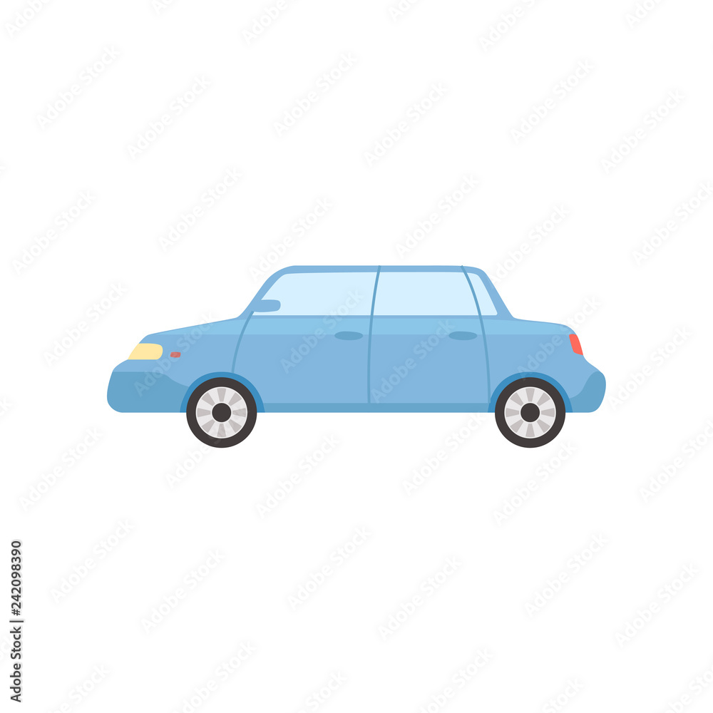 Blue sedan car, side view vector Illustration