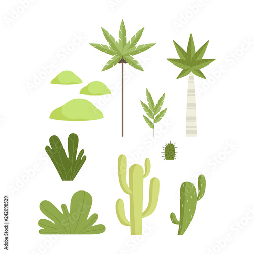 Tropical and desert botanical plants set, landscape constructor design elements vector Illustration