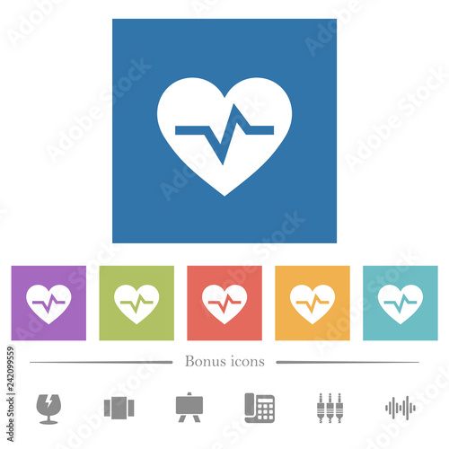 Heartbeat flat white icons in square backgrounds photo