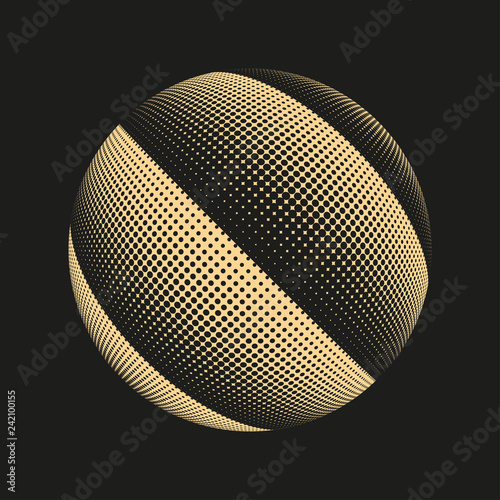 graphic sphere with halftone stripes pattern in ivory black