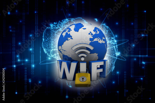3d illustration WiFi symbol with lock 