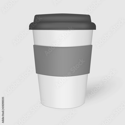 Coffee cup with lid and protect sleeve - travel eco mug, vector mockup