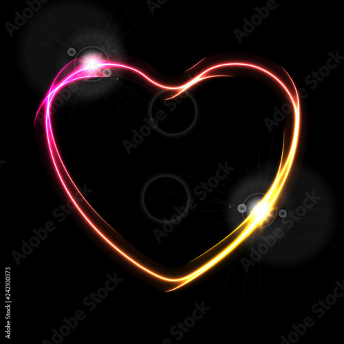 Glowing neon yellow and pink heart abstract background