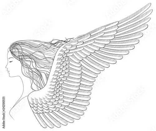 Angels wings. Ornamental style element. Tattoo template. Vintage design elements. Vector illustration.