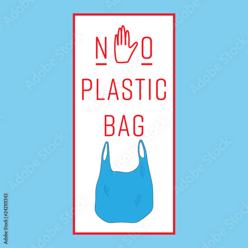 No plastic bag typographic sign with hand icon as a gimmick. Vector illustration.