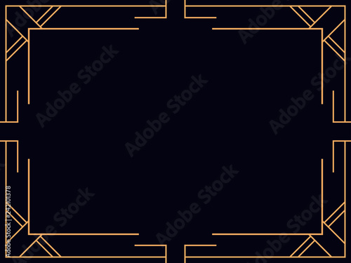 Art deco frame. Vintage linear border. Design a template for invitations, leaflets and greeting cards. Style of the 1920s, 1930s. Vector illustration