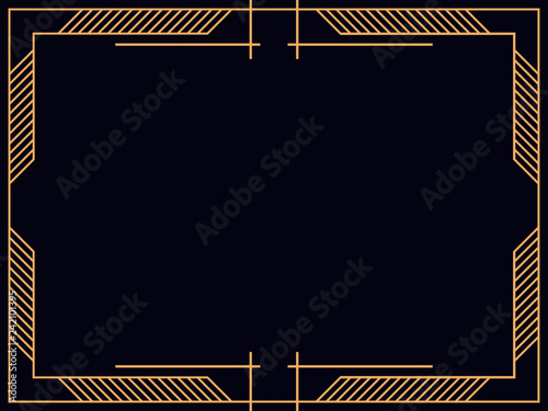Art deco frame. Vintage linear border. Design a template for invitations, leaflets and greeting cards. Style of the 1920s, 1930s. Vector illustration