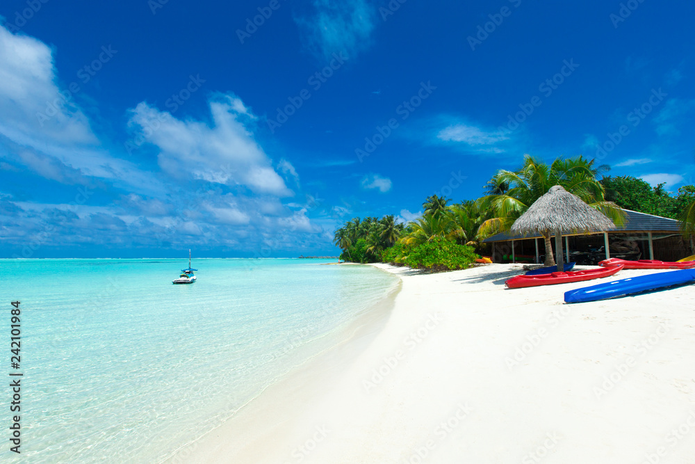 Fototapeta premium tropical Maldives island with white sandy beach and sea