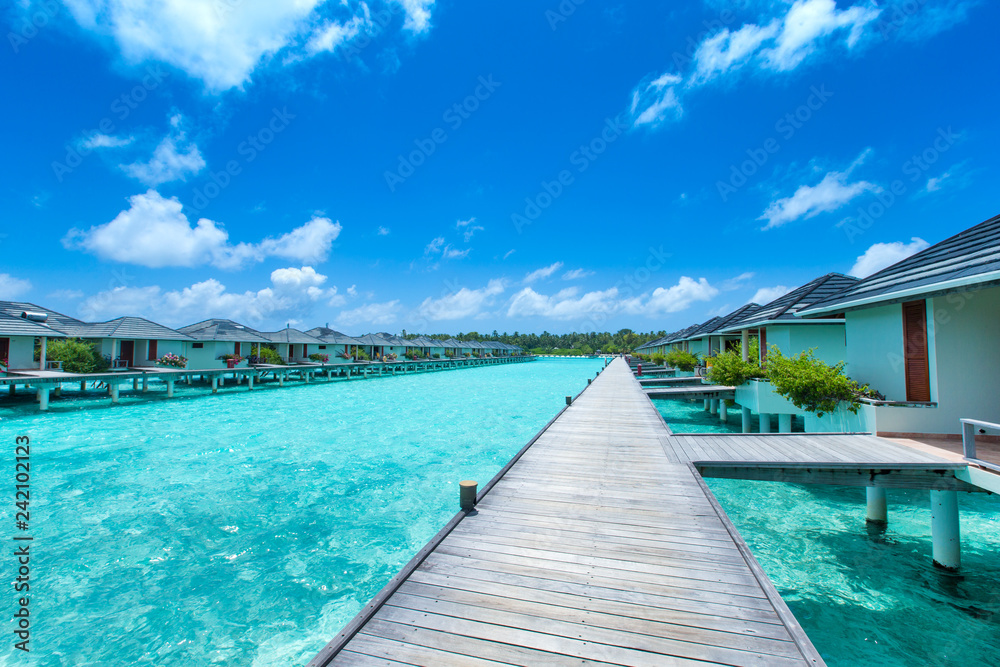 tropical Maldives island with white sandy beach and sea