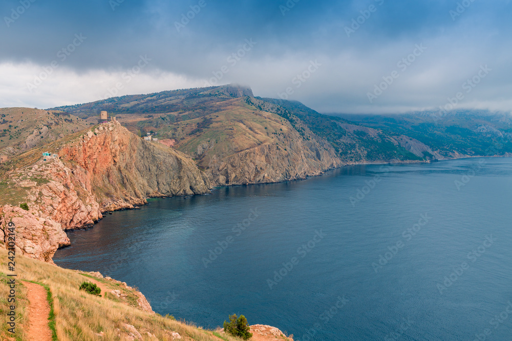 Black Sea and mountains of the Crimean peninsula, Russia, autumn landscape