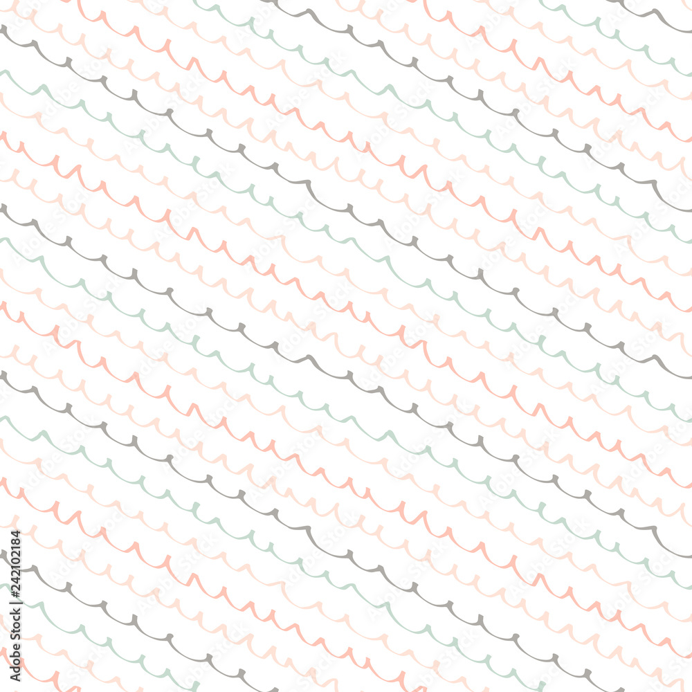 Fototapeta premium Abstract seamless pattern with freehand shapes made in vector. Marker marks, strokes and scribbles in pastel colors on white background.