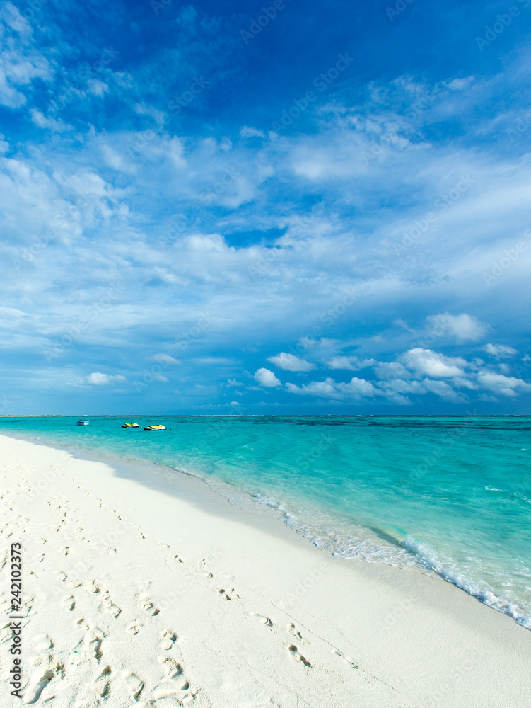 tropical Maldives island with white sandy beach and sea