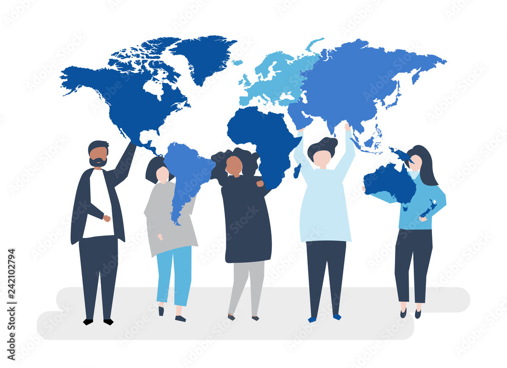 Character illustration of diverse people and the world