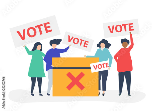 Character illustration of people with vote icons