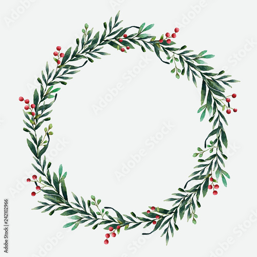 Round Christmas wreath vector watercolor style photo